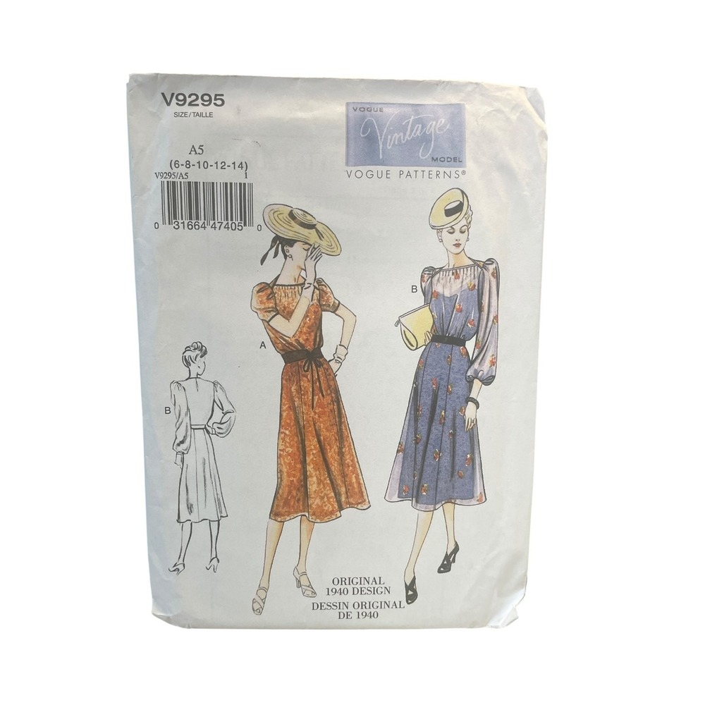 Vogue‎ V9295 Misses Dress A5 (6-14) 1940s Vintage Model Sewing Pattern